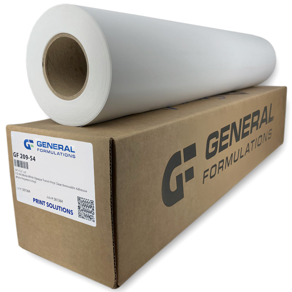 GF 209 - 3.5 Mil Matte White Opaque Transit Vinyl Clear Removable Adhesive
