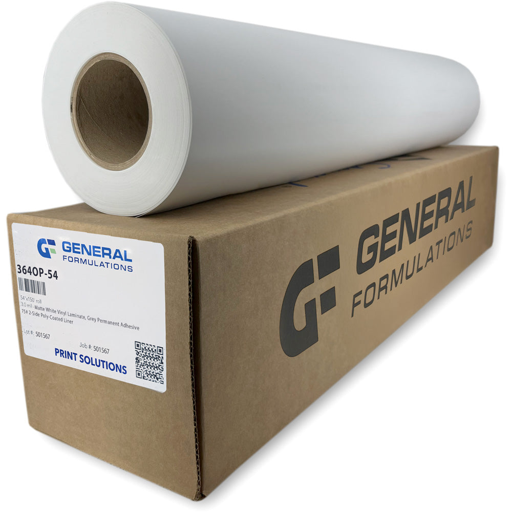 GF 364OP - Matte White Vinyl with Grey Solvent Permanent Adhesive
