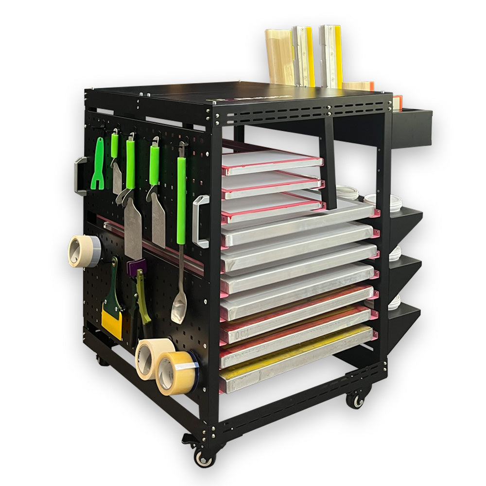 RB Digital Screen Printing Work Cart With Screen Rack