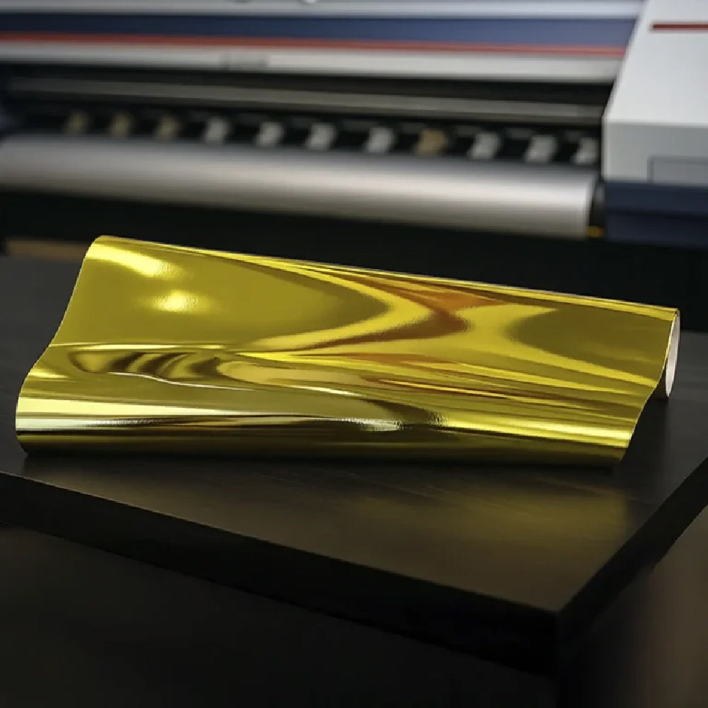 RB Luma 4mil PVC/PET Printable Metallic Gold Vinyl (Clear Permanent Adhesive, Air Egress)