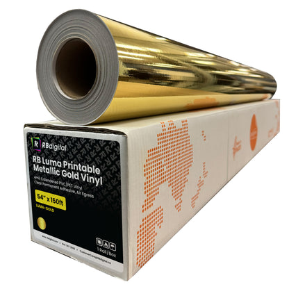 RB Luma 4mil PVC/PET Printable Metallic Gold Vinyl (Clear Permanent Adhesive, Air Egress)